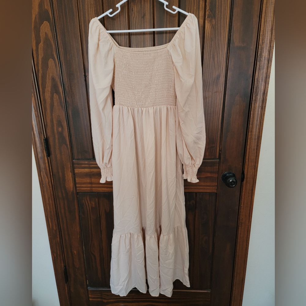 Shein Elegant Cream Long Sleeve Dress